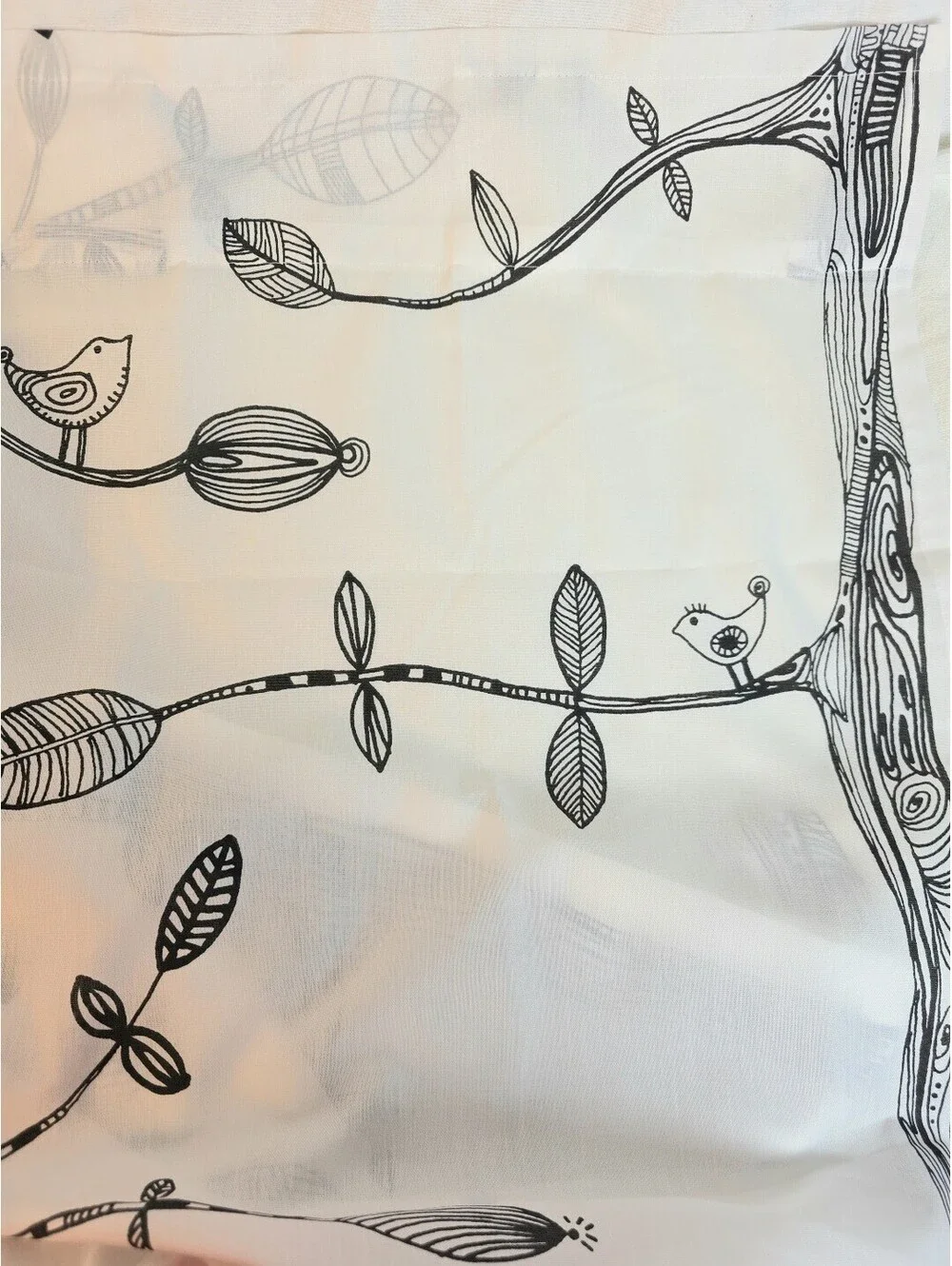Vintage IKEA Eivor White Black Leaf Pattern 1 Pair Curtain Panels 56×82 NEW
